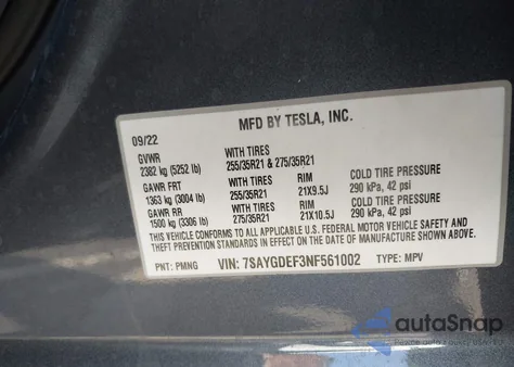 2022 Tesla Model Y Performance Dual Motor All-Wheel Drive from USA, damaged, VIN 7SAYGDEF3NF561002